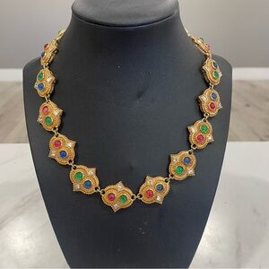Rare Vintage Dior Gold Necklace with Vibrant Gemstones